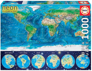 PUZZLE SVÍTÍCÍ MAPA SVĚTA/1000 DÍLKŮ