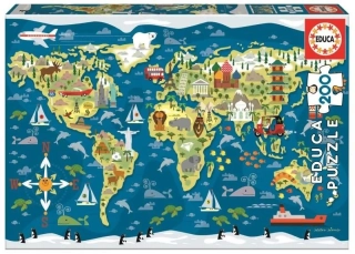 PUZZLE MAPA SVĚTA/200 DÍLKŮ